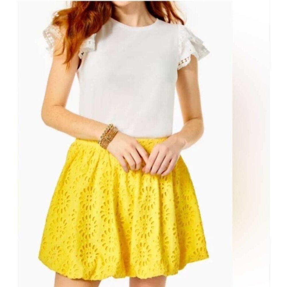 Lilly Pulitzer Leah Mini Skirt 2 Eyelet Lace Bubble Yellow‎ Coastal Resort